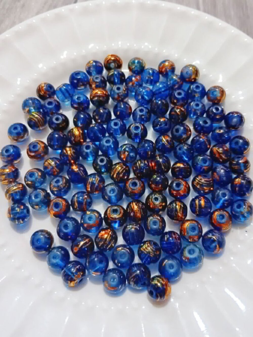 Bulk Lot of 8mm Night Sea  Abstract Glass Beads